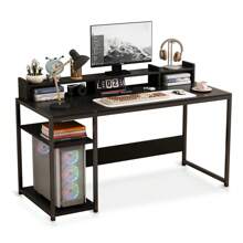 Escritorio De Computadora Oficina Con Estante Almacenamiento - Negro - Ver 1