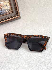 1件装方形女士时尚Y2K街头风眼镜，万圣节必备单品，秋冬女装，商务休闲礼品，豹纹图案，适合夏季海滩度假、户外旅行 - 紅豆花灰片 - 查看 3