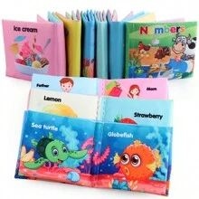 8 件婴儿书籍玩具，宝宝的第一本柔软布书套装，触摸和感受带有沙沙声的皱褶布书，适合婴幼儿的早期教育刺激玩具 - 彩色 - 查看 1