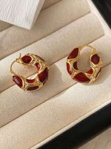 2pcs Vintage Amber-Color Resin Alloy Ear Studs, Suitable For Women's Daily Wear Jewelry, Christmas Gift, Holiday Gift, Singles Party Gift