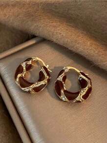 2pcs Vintage Amber-Color Resin Alloy Ear Studs, Suitable For Women's Daily Wear Jewelry, Christmas Gift, Holiday Gift, Singles Party Gift