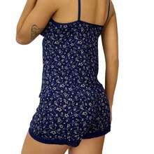 Women's Baby Doll Pajamas With Printed Suede Lace And Straps - Màu xanh hải quân - Xem 4