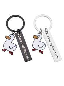 1pc "Don't Duck With Me" Stainless Steel Keychain, Great Christmas Gift For Friends - Multicolor - View 1