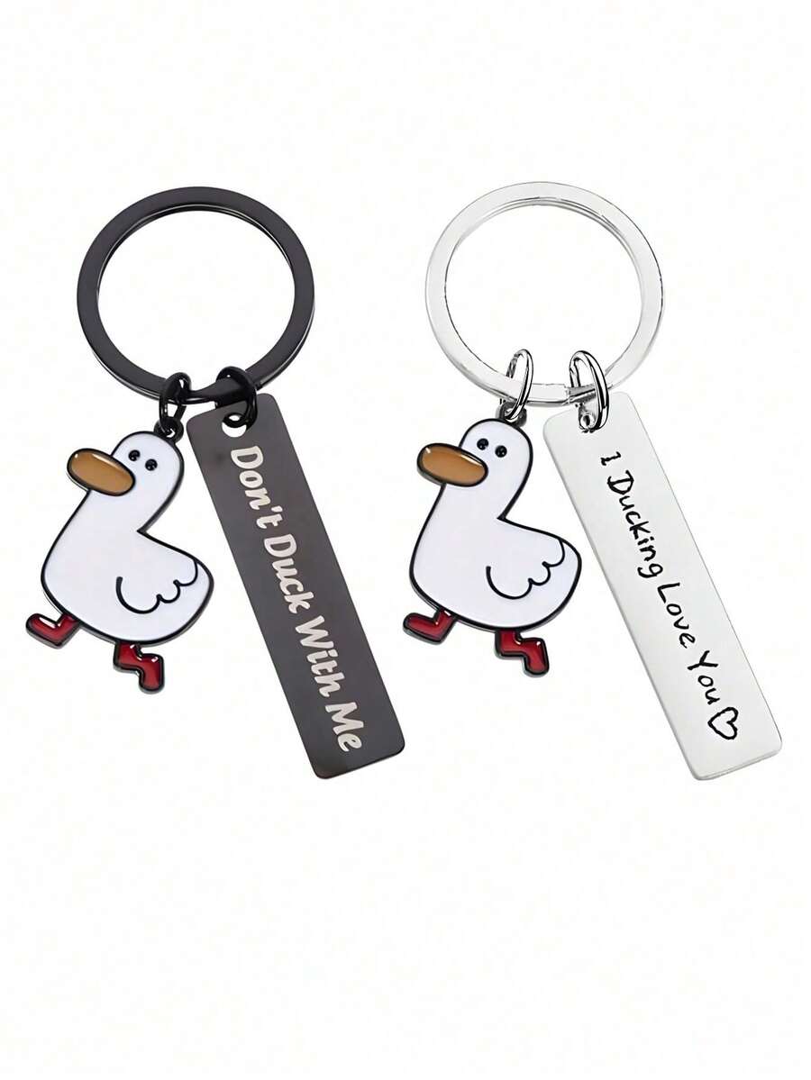 1pc "Don't Duck With Me" Stainless Steel Keychain, Great Christmas Gift For Friends - Multicolor - View 1