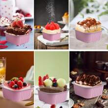 200pcs Baking Cups Aluminum Foil With Lids (100 Pans + 100 Lids), 5oz Square Cupcake Mini Cake Pans For Muffins, Desserts, Flans, Pudding & Party Food Display, Picnics Weddings - 粉色 - 查看 4