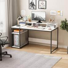 Office Computer Desk With Storage Shelf - White - View 2
