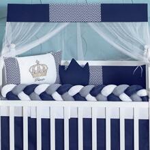 Baby Magic Island Tổ em bé + Nôi vải lanh Crown Royalty Hoàng tử và công chúa - Màu xanh hải quân - Xem 3