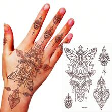 210X150MM 1 Sheets India Mehndi Design Brown Red Maroon Tattoo Stickers, Temporary Tattoos For Women, Waterproof Body Art Stickers, Hand Painted Henna Design, Long Lasting Fake Tattoos For Fingers And Back Of The Hand - 1pc Oblong Shape