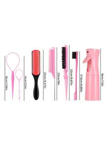 7件套/5件套/1件套美发尾部工具套装，9排尼龙软垫造型刷，带200毫升连续喷雾瓶的环形造型工具套装，边缘控制刷，尾梳，长钢针尖尾梳，精准分缝梳，蓬松梳，梳子，美发工具，美发产品及配件，适用于理发店、美容院、返校季、旅行度假必备，女士美发配件，梳子，解结梳，美发产品，美发工具，美发用品，头发护理，卷发梳，理发师，美发设备，发型，美发，梳子，背梳，造型刷，卷发梳，边缘梳，梳子，梳头发，梳子套装，梳头发，卷发梳，解结梳，女士梳子，头发，旅行，美发产品，美发工具，美发用品，理发师，理发师配件，理发店，美发设备