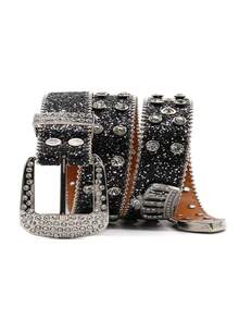 皇冠皮革 PU 铆钉腰带 时尚水钻女士铆钉腰带 高品质女式真皮摇滚女士牛仔裤腰带 - 彩色 - 查看 5