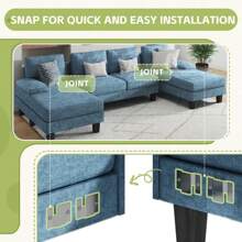 Sectional Sofa Couches For Living Room, U Shaped Modular Sectional Sofa, Convertible Sofa Bed 6 Seats Sectional Sleeper Sofa Comfy Couch With Adjustable Backrest - 藍色 - 查看 6
