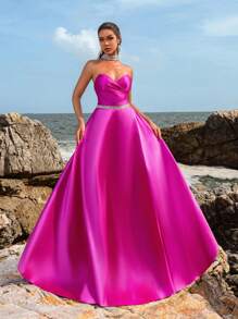 Faeriesty Váy dạ hội ống dài đính đá satin có thắt lưng choker, trang trọng thanh lịch, dự tiệc cưới, tiệc tối, tốt nghiệp - Màu Hồng Tươi - Xem 6