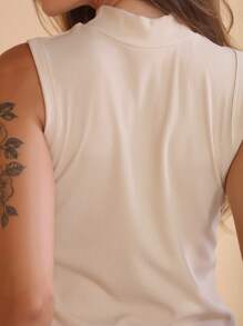 Women's Ribbed Knit Tank Top With Basic Ribbed Blouse - Màu be - Xem 5