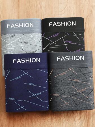 4 piezas/paquete Ropa interior de hombre, calzoncillos tipo bóxer, ajuste holgado y transpirable, talla grande