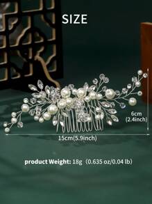 优雅银色珍珠新娘发梳，水晶花朵婚礼头饰，适合新娘和伴娘，情人节配饰 - 銀色 - 查看 5