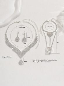1 Set modischer vollständig mit Strass besetzter minimalistischer, vielseitiger Hochzeits- und Abendschmuck-Set bestehend aus Halskette, Ohrrringen, Handkette/Ring, geeignet für Damen Bälle, Partys, Thanksgiving, Halloween, als Geschenk