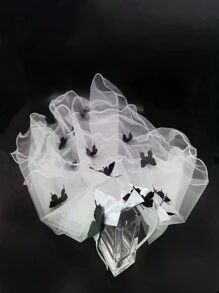 1pc Women Black Butterfly Headband 4-Layer Ruffled Long Style Party/Festival/Daily Headpiece Halloween