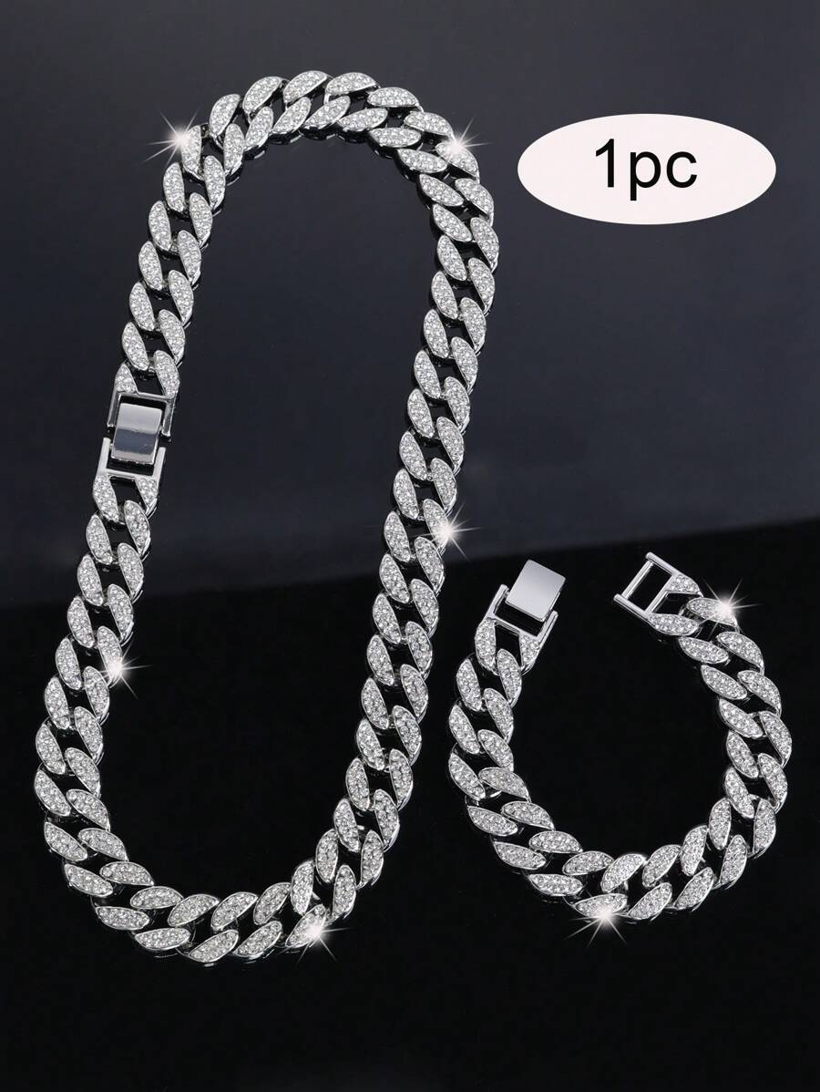 1入Hip Hop時尚鏈條項鍊，鑲有人造鑽石，時尚手鐲復古搖滾風格珠寶，適合男女，情侶禮物，時尚迷人男士項鍊
