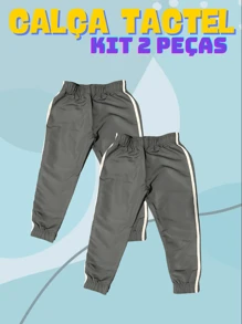 Kit 2 Calças Tactel Infantil Uniforme Escolar COM PUNHO 4 ao 16 Kit Escolar LISTRAS SORTIDAS - Cinza - Visão 2