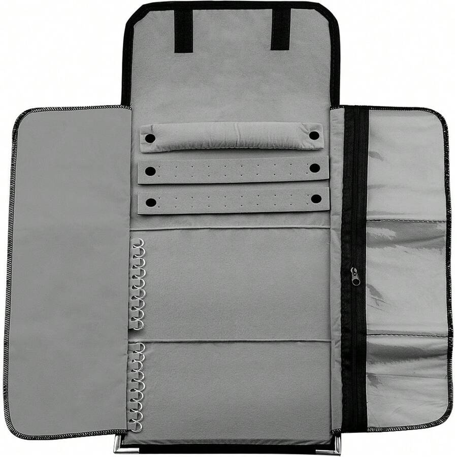 Mostruário Médio Misto Pasta Porta Joias Bijuterias Pano Aveludado Guarda Joias - Cinza - Visão 1