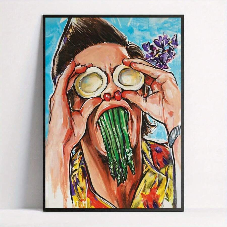 1 pieza Impresión artística en lienzo sin marco "¿Tengo algo en los dientes?" - Decoración de pared vintage/moderna sin marco para sala de estar, dormitorio, oficina en casa, arte de pared, regalo de póster para cumpleaños y graduación - Multicolor - Ver 1