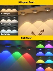 1 件/3 件 RGB 无线聚光灯、带遥控器的 LED 冰球灯、电池供电的无线 LED 夜灯、带遥控器的可充电投影灯、可调光的橱柜下灯，用于绘画图片艺术品壁橱照明走廊浴室卧室厨房橱柜楼梯家居装饰 - Warm/White/Neutral+9 RGB Color - 查看 7
