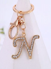 1 st., vergulde en met strass versierde eerste letter sleutelhanger, schattige strass sleutelhanger, geschikt voor dagelijks gebruik, geschikt voor zowel mannen als vrouwen, ringtas, sleutelhanger, rugzakhanger, cadeaus voor vrouwen en meisjes, portemonnee en handtas accessoires, eerste letter A-Z