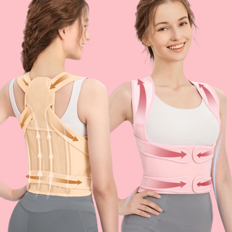 Back Brace Posture Corrector For Women And Men, Shoulder Straightener, Adjustable Full Back Support, Upper And Lower Back Corrector , Pink & Beige & Black Color