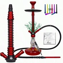 1pc Aluminum Alloy Hookah Pipe, Large Size With 50pcs Aluminum Foil Papers, 50pcs Disposable Long Mouthpieces, Silicone Hose, Aluminum Alloy Handle, Spring Cover, Clamp, Ceramic Bowl, Handblown Colored Glass Bottle - one-size - View 11