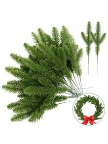 5/10/20 Pieces Of Cedar Picking Artificial Pine Needle Branches Winter False Flocking Branches Christmas Green Spray Handicraft Wreath Wreath, Halloween, Halloween Decoration