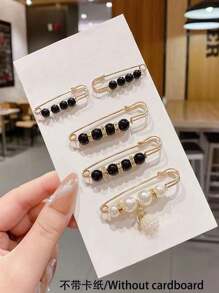 5pcs Faux Pearl Fashionable Brooch Pin Set, Suitable For Clothes And Pants