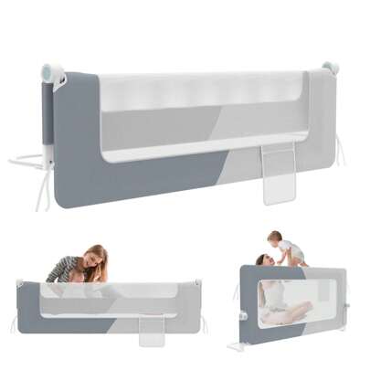 LILIIN bedhek 150 cm/180 cm/200 cm opvouwbare bedhek voor peuters, valbeveiliging, in hoogte verstelbaar 72-86 cm voor kinderbed, ademend kinderbedhek met opbergtas, babybedhek, grijs/donkergrijs + grijs