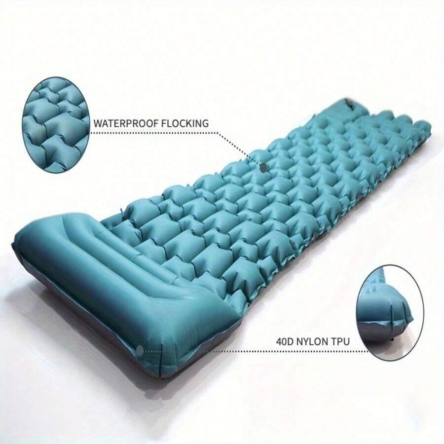 Extra Thickness Inflatable Sleeping Pad With Built-In Pump, Most Comfortable Camping Mattress For Backpacking, Car Traveling And Hiking, Compact And Lightweight - Cadet Blue - View 1
