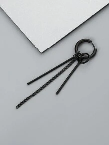 1pc Men's Stainless Steel Tassel Dangle Earring - Black - View 3