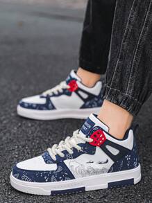 Men's Contrast Color Graffiti Random Print High-Top Casual Sports Shoes, Fashion Letter Patchwork Street Skateboard Shoes, Couple Sneakers