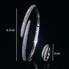 2 件/套简约时尚女士锆石戒指和手链首饰套装，适合派对 - 手鐲戒指套裝 - 查看 3