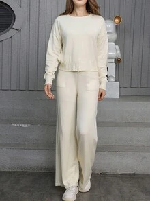 Conjunto de dos piezas de moda con pantalones y blusa de manga larga para mujeres - Albaricoque - Ver 5