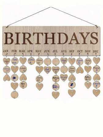 1 Conjunto de calendario de cumpleaños de madera con recordatorios, pizarra de cumpleaños familiar colgante con etiquetas. Calendario de cumpleaños de madera para decoración del hogar, la oficina o el salón de clases. Regalo personalizado para mamá, maestro, abuela para guardar, decoración del hogar, decoración de la habitación, decoración de pared, graduación