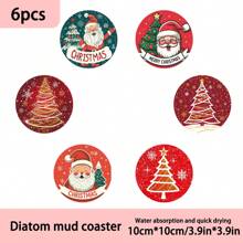 1 套/4 件/6 件圣诞树和圣诞老人图案硅藻泥杯垫套装 - 马克杯杯垫、咖啡杯垫 - 非常适合家庭和餐厅装饰、餐桌装饰、家居装饰、家庭装饰、办公室装饰、室内外主题派对装饰、圣诞装饰 - 彩色 - 查看 6