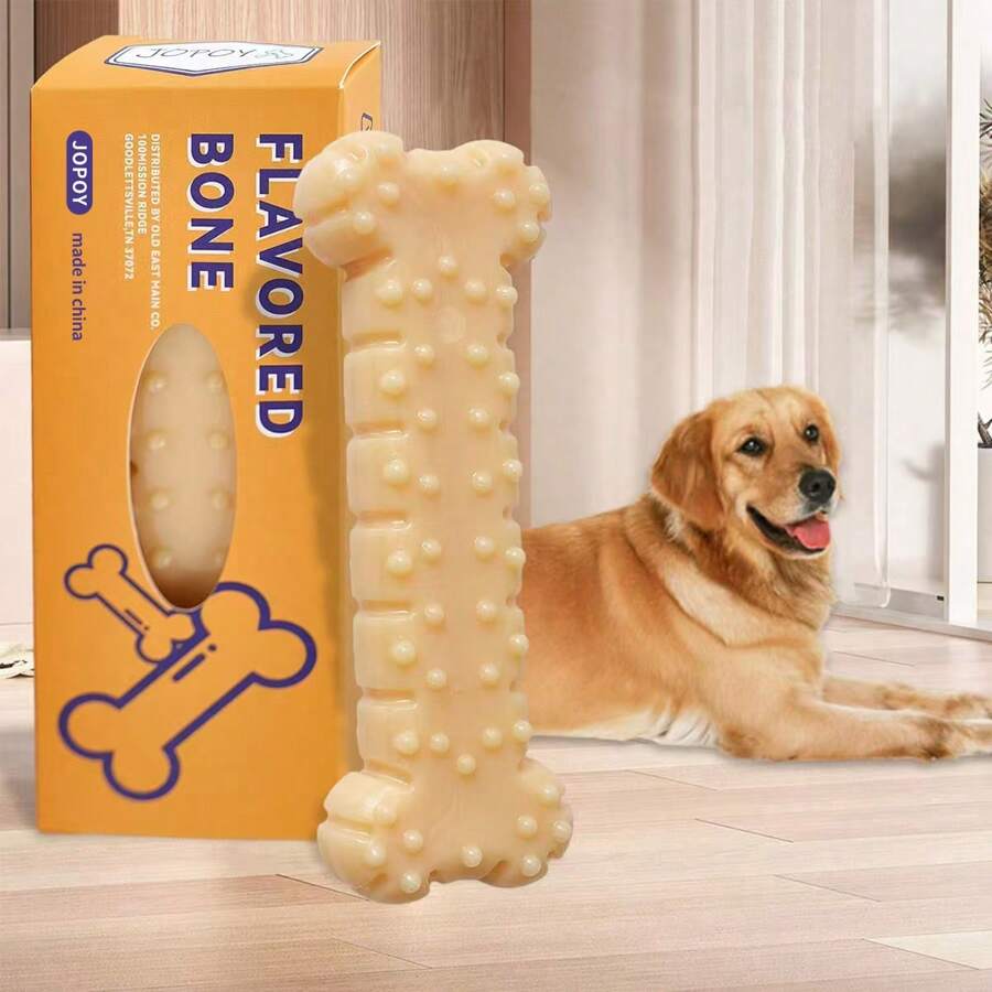 1pc Durable Puppy Keep Dog Chew Toy, Attack Chewers Resistant Dog Toy, Small Dog Indestructible Dog Bone - Peanut Butter Flavor - Yellow - View 1