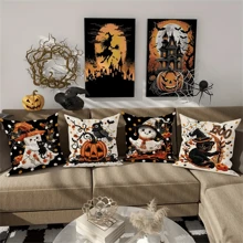 4 件万圣节抱枕套套装 - 幽灵、黑猫、南瓜和乌鸦图案 | 18X18 英寸 | 非常适合客厅和卧室装饰 | 可机洗，带拉链封口 万圣节枕套 涤纶万圣节枕头礼物 生日毕业 家居装饰 万圣节装饰 秋季装饰 万圣节装饰 万圣节装饰 - 彩色 - 查看 7