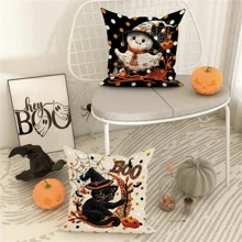 4 件万圣节抱枕套套装 - 幽灵、黑猫、南瓜和乌鸦图案 | 18X18 英寸 | 非常适合客厅和卧室装饰 | 可机洗，带拉链封口 万圣节枕套 涤纶万圣节枕头礼物 生日毕业 家居装饰 万圣节装饰 秋季装饰 万圣节装饰 万圣节装饰 - 彩色 - 查看 3