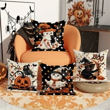 4 件万圣节抱枕套套装 - 幽灵、黑猫、南瓜和乌鸦图案 | 18X18 英寸 | 非常适合客厅和卧室装饰 | 可机洗，带拉链封口 万圣节枕套 涤纶万圣节枕头礼物 生日毕业 家居装饰 万圣节装饰 秋季装饰 万圣节装饰 万圣节装饰 - 彩色 - 查看 6