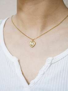 可爱心形项链，小巧 14k 金心形吊坠项圈项链，镶嵌透明粉红锆石，小巧金爱心吊坠项链，适合女士，精致金项链，适合女士的礼物 - Heart - 查看 13
