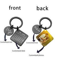 1pc Customized Photo And Date Engraved Keychain, 4-Sided Customizable, Commemorative Gift For Couples And Lovers - Gold - View 2