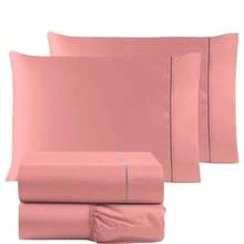 4-Piece Double Bed Sheet Set 600 Thread Count Satin/Velvet Extra Soft Micro Percale - 查看 2