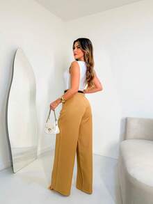 Striped Wide Leg Pants With Belt/AL844 - Apricot - View 5