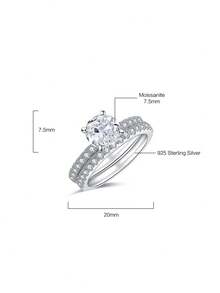 1 套 S925 纯银镀铑，含 1.75 克拉圆形合成莫桑石，高品质、精致、订婚戒指，适合礼物/约会/新娘/求婚/婚礼 - 銀色 - 查看 10