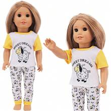 1 pieza Conjunto de pijama de muñeca de chica americana de 18 pulgadas lindo y de dibujos animados (muñeca no incluida) - Multicolor - Ver 9