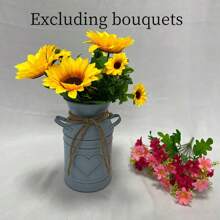 1pc Vintage Rustic Flower Bucket, Metal Bucket Decorative Vase Pot, Farmhouse Vase For Garden Living Room Table Wedding Decoration(Bouquets Not Included) - White - View 11